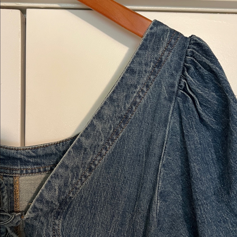 Anthropology Blue Denim Midi western Dress with Open Back and Pockets! - Picture 7 of 10